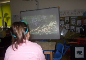 Juniorzy podczas oglądania filmu na tablicy interaktywnej