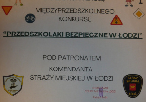 podziękowania za organizację konkursu "Przedszkolaki bezpieczne w Łodzi"
