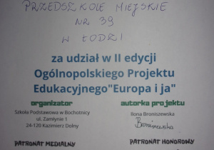Certyfikat "Europa i ja"