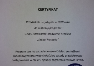 Certyfikat "Szpital pluszaka"