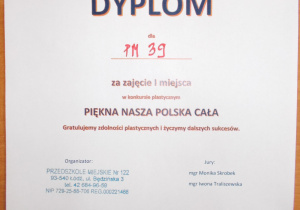 Dyplom "Piękna nasza Polska cała"